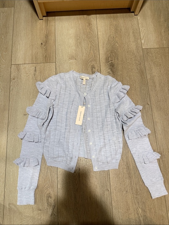 Rebecca Taylor Jackets & Blazers - Rebecca Taylor Light Blue Ruffle Sleeve Cardigan